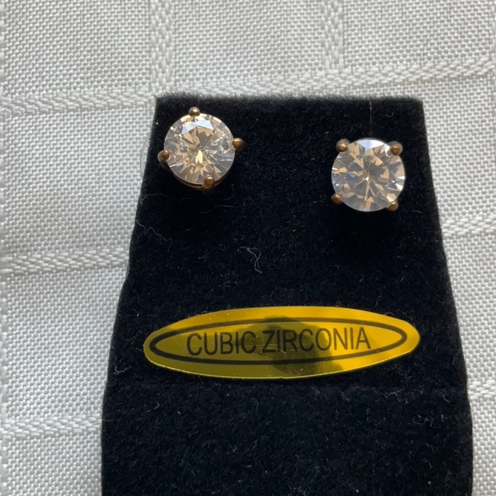 Elegant Gold Tone Cubic Zirconia Stud Earrings